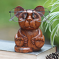 Wood eyeglasses holder, 'Baby Koala' - Hand-Carved Jempinis Wood Koala Eyeglasses Holder