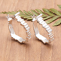 Sterling silver hoop earrings, 'Textured Loops' - Textured Sterling Silver Hoop Earrings with Polished Finish