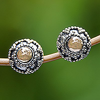 Gold-accented stud earrings, 'Solar Blessing' - 18k Gold-Accented Stud Earrings Crafted in Bali