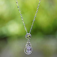 Amethyst and peridot pendant necklace, 'Primaveral Soul' - 1-Carat Amethyst and Peridot Pendant Necklace from Bali