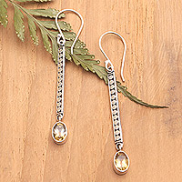 Citrine dangle earrings, ‘Bold Prosperity’ - Geometric Sterling Silver Dangle Earrings with Citrine Gems