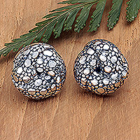 Sterling silver button earrings, 'Swirling Bubbles' - Bubble-Patterned Sterling Silver Button Earrings from Bali