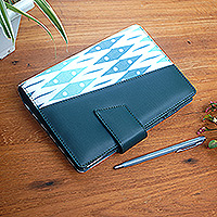 Batik cotton and faux leather planner, 'Ivy Geometry' - Handcrafted Batik Faux Leather Planner in Green from Java