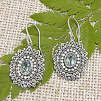 Blue topaz dangle earrings, 'Spring Loyalty' - Traditional Floral Dangle Earrings with Blue Topaz Jewels