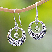 Peridot dangle earrings, 'Baturiti Garden in Green' - Sterling Silver Dangle Earrings with Swaying Peridot Stone