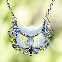 Multi-gemstone pendant necklace, 'Lunar Glory' - Multi-Gemstone Moon-Themed Pendant Necklace from Bali
