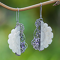 Amethyst dangle earrings, 'Primaveral Glamour' - Floral Sterling Silver Dangle Earrings with Amethyst Gems