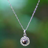 Cultured pearl pendant necklace, 'Fabulous Flair' - Sterling Silver Pendant Necklace with Brown Cultured Pearl