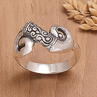 Sterling silver cocktail ring, 'Klungkung Waves' - Balinese Traditional Cocktail Ring in a Polished Finish
