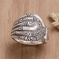 Sterling silver cocktail ring, 'Tropical Customs' - Traditional Polished Sterling Silver Cocktail Ring from Bali