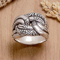 Sterling silver cocktail ring, 'Entangled Ancestors' - Handmade Traditional Sterling Silver Cocktail Ring from Bali