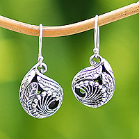 Sterling silver dangle earrings, 'Pistil and Leaf' - Sterling Silver Leaf-Themed Dangle Earrings Crafted in Bali