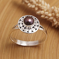 Cultured pearl single-stone ring, 'Fabulous Flair' - Sterling Silver Single Stone Ring with Brown Cultured Pearl