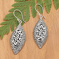 Sterling silver dangle earrings, 'Balinese Foliage' - Traditional Sterling Silver Dangle Earrings Crafted in Bali