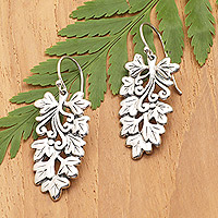 Sterling silver dangle earrings, 'Celestial Autumn' - Leafy Sterling Silver Dangle Earrings Crafted in Bali