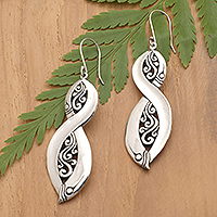 Sterling silver dangle earrings, 'Infinite Royalty' - Windy Traditional Sterling Silver Dangle Earrings from Bali