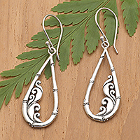 Sterling silver dangle earrings, 'Bamboo Drops' - Bamboo-Themed Drop-Shaped Sterling Silver Dangle Earrings