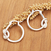 Sterling silver hoop earrings, 'Luminous Knots' - Sterling Silver Hoop Earrings in a High Polish Finish