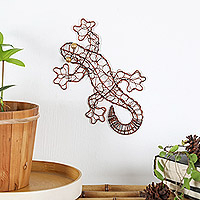 Iron wall art, 'Lizard King' - Handcrafted Lizard-Themed Plastic Bead and Iron Wall Art