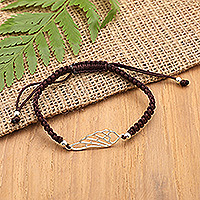 Sterling silver macrame pendant bracelet, 'Forest Fairy' - Dark Brown Macrame Bracelet with Sterling Silver Pendant