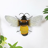 Iron wall art, 'Bee Magic' - Hand-Painted Bee-Themed Iron Wall Art Crafted in Bali