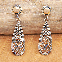 Gold-accented filigree dangle earrings, 'Passion of Bali' - 18k Gold-Accented Filigree Dangle Earrings with Heart Motifs
