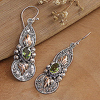 Gold-accented peridot dangle earrings, 'Flaming Fortune' - 18k Gold-Accented Dangle Earrings with Natural Peridot Gems