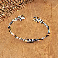 Citrine cuff bracelet, 'Success Fates' - Balinese Sterling Silver Cuff Bracelet with Citrine Gems