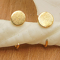 Gold-plated brass ear cuffs, 'Fashionable' - Minimalist Round 22k Gold-Plated Brass Ear Cuffs