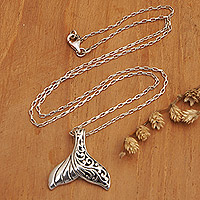 Sterling silver pendant necklace, 'Magic Fin' - Traditional Marine-Themed Balinese Pendant Necklace