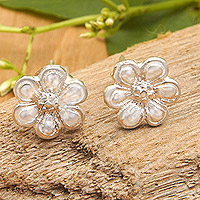 Sterling silver stud earrings, 'Truly Blossom' - Floral Sterling Silver Stud Earrings in a High-Polish Finish