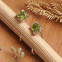 Peridot ear cuffs, 'Forest Embrace' - High-Polished Peridot Ear Cuffs Crafted from Sterling Silver