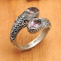 Amethyst cocktail ring, 'The Purple Change' - Dragonfly-Themed Traditional 1-Carat Amethyst Cocktail Ring