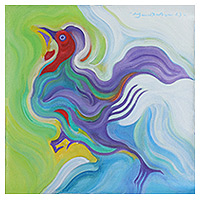 'The Rooster' - Signed Unstretched Vibrant Acrylic Rooster Painting