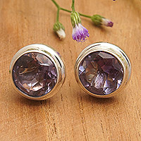Amethyst stud earrings, 'Purple Divine Feminineness' - Polished Classic Sterling Silver Stud Earrings with Amethyst