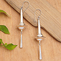 Sterling silver dangle earrings, 'Luminous Lantern' - Polished Lantern-Themed Sterling Silver Dangle Earrings
