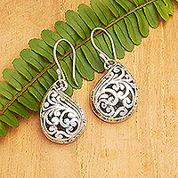 Sterling silver dangle earrings, 'Bali's Sparkle' - Classic Leafy Sterling Silver Dangle Earrings from Bali