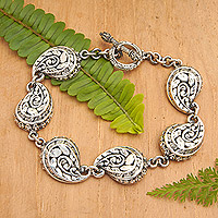 Sterling silver link bracelet, 'Holy Leaves' - Leafy Sterling Silver Link Bracelet in a Polished Finish