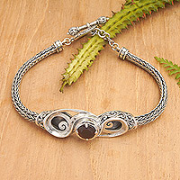 Garnet pendant bracelet, 'Passionate Girl' - Traditional Sterling Silver Pendant Bracelet with Garnet Gem