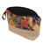 Embroidered cotton batik cosmetic bag, 'Brown Blooming' - Embroidered Cotton Cosmetic Bag in Brown with Batik Motif (image 2d) thumbail