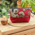 Embroidered cotton batik cosmetic bag, 'Red Blooming' - Embroidered Cotton Cosmetic Bag in Red with Batik Motif (image 2) thumbail