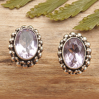 Amethyst stud earrings, 'Purple Maiden' - Sterling Silver Stud Earrings with Oval Amethyst Gems