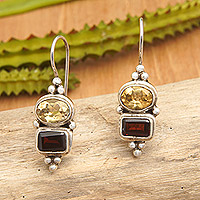 Citrine and garnet drop earrings, 'Joyful Passion' - Polished Drop Earrings with Citrine and Garnet Jewels