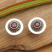 Garnet stud earrings, 'Passion Orbit' - Sterling Silver Stud Earrings with Natural Garnet Jewels