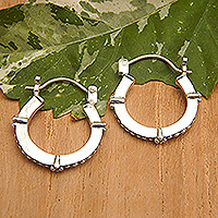 Sterling silver hoop earrings, 'Trendy Look' - Polished Sterling Silver Hoop Earrings with Dainty Orbs