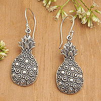 Sterling silver dangle earrings, 'Classic Pineapple' - Pineapple-Themed Sterling Silver Dangle Earrings from Bali