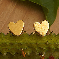 Gold-plated brass ear cuffs, 'Sweet' - Minimalist Heart-Shaped 22k Gold-Plated Brass Ear Cuffs