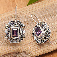 Amethyst drop earrings, 'Palace of the Sage' - Classic Sterling Silver Drop Earrings with Amethyst Jewels