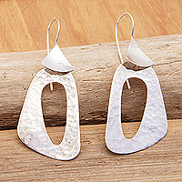 Sterling silver dangle earrings, 'Winter Lakes' - Abstract Hammered Sterling Silver Dangle Earrings from Bali
