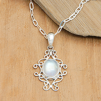 Rainbow moonstone pendant necklace, 'Precious Time' - Sterling Silver Necklace with Rainbow Moonstone Pendant